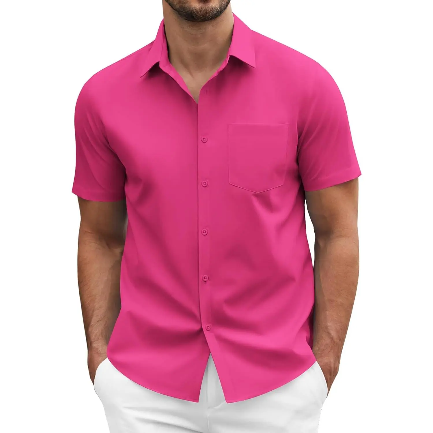 Men's Short Sleeve Casual Button Down Shirt Business Untucked Dress Shirts with Pocket