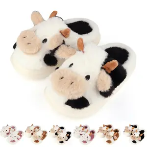 Woman and Man Cow Animal Slippers Cute Indoor Outdoor Plush Warm House Slippers Memory Foam Fuzzy Slippers(including root/not including follow-up)