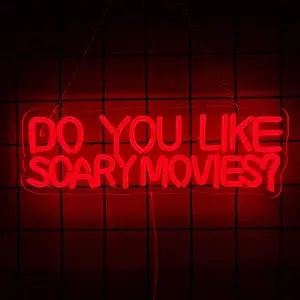 Do You Like Scary Movies Neon Sign LED Neon Light for Movie Night Party Decor Horror Room Gothic Font Halloween Decoration