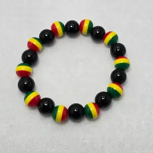 Island Inspired Bracelet - Beautiful Glass Beaded Black Red Green Gold Caribbean Island Memories Jewelry