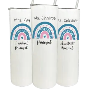 30 oz Personalized Principal Rainbow Tumbler – Stainless Steel Travel Mug with Lid & Straw, Leakproof Insulated Water Bottle, Thermal Cup for Cold Drinks, Sublimation Tumbler, Spill-Proof Coffee Tumbler, Metal Water Bottle with Flip Straw & Handle