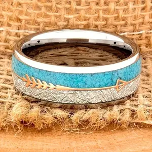 TungstenSteelComfortFitRingwithArrowDesign-ElegantMen'sImitationTurquoiseInlayRing,IdealforWedding&Engagementtungstenringpopularwomansimplemen