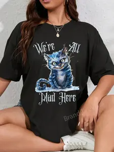 100% Cotton Unisex We're all Mad Here Cheshire Cat Alice Wonderland Book T-Shirt