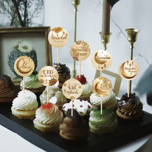 24pcs Eid Mubarak Cupcake Topper Ramadan Kareem Cake Toppers Ramada Mubarak Party Cake Decorations Pastry Decorative Kit Cake Decorating Supplies