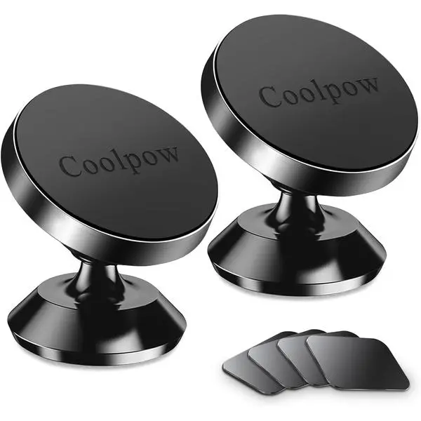 Coolpow【2 Packs Magnetic Phone Holder for Car【Strong Magnet】 Phone Holders for Your Car Phone Holder Mount【4 Metal Plate】 Universal Car Accessories for Women Men for iPhone Samsung Speakerphones
