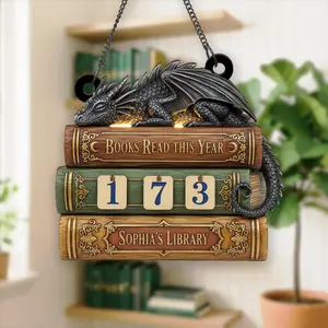 Personalized Dragon Books Read This Year Tracker, Fantasy Book Stack Sign with Number Tiles, Custom Library Decor, Reader Gift