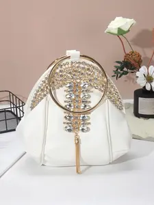 Women's Elegant Rhinestone Decorated Handbag, Exquisite Trendy Hobo Bag with Tassel Charm, Fashionable Party Bag for Women, Pu Leather Handbag