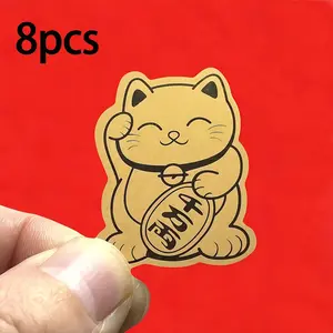 8pcs Lucky Cat Stickers, HD Printed Glossy Decals for Phone Tablet Laptop, New Year Luck Symbol, Holiday Tech DIY Accessories