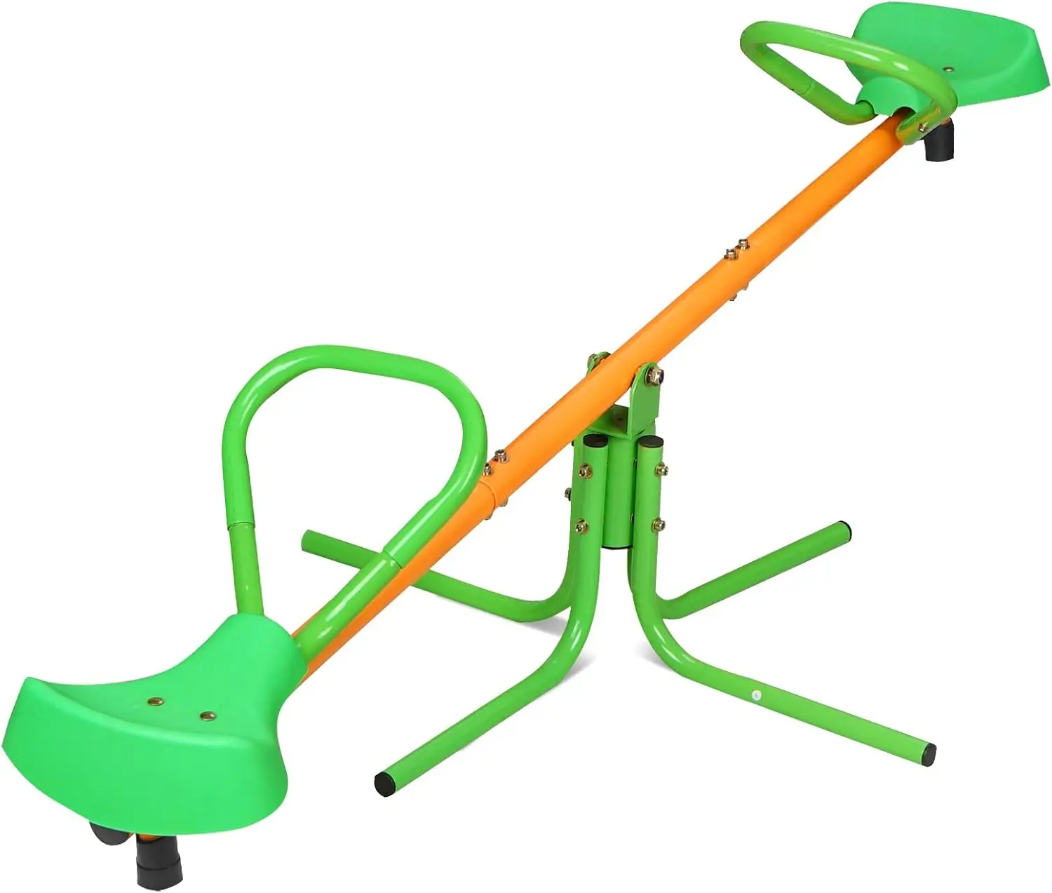 Durable 360-Swivel Balance Seesaw with Bump-Absorber Mechanism & Steel Frame, Kids Backyard Outdoor Playground Equipment Sit-and-Spin Teeter Totter Playset