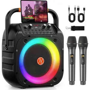 Karaoke Machine for Adults, Portable  Karaoke with 2  Microphones, Echo Adjustment, LED Lights, PA System Karaoke Speaker Support TV/REC/AUX/USB/TF Card (6.5"Subwoofer Black)