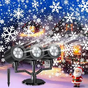 Christmas Projector Lights Outdoor,  Upgraded Snowflake Projector IP65 Waterproof LED Snow Projection Lights for Indoor Outdoor Christmas Decoration, Holiday, Yard Decor-Three-Head A