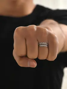 Double Layer Chain Decor Cuff Ring, Adjustable Stackable Rings for Men & Women for Party, Daily Clothing Decor, Trendy Stainless Steel Jewelry for Birthday Gift