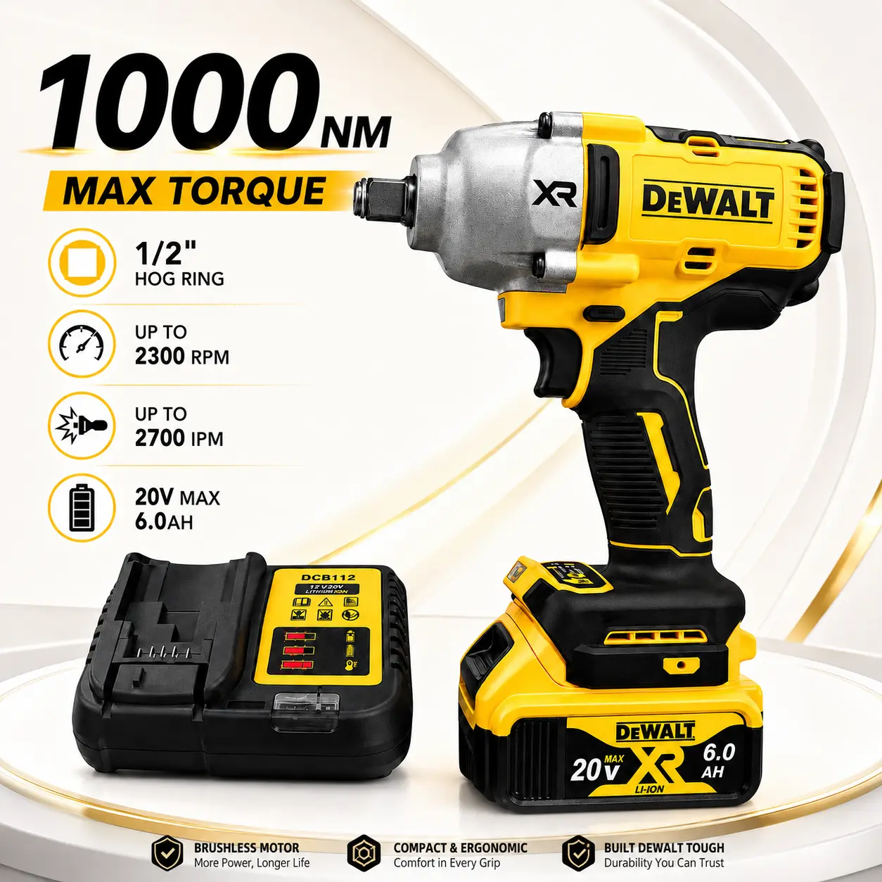 DEWALT DCF900 Impact Wrench 1/2" Inch High Torque With Hog Ring Anvil Brushless Cordless