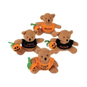 4 1/2" Halloween Stuffed Bears with T-Shirt & Jack-O'-Lantern - 12 Pc.
