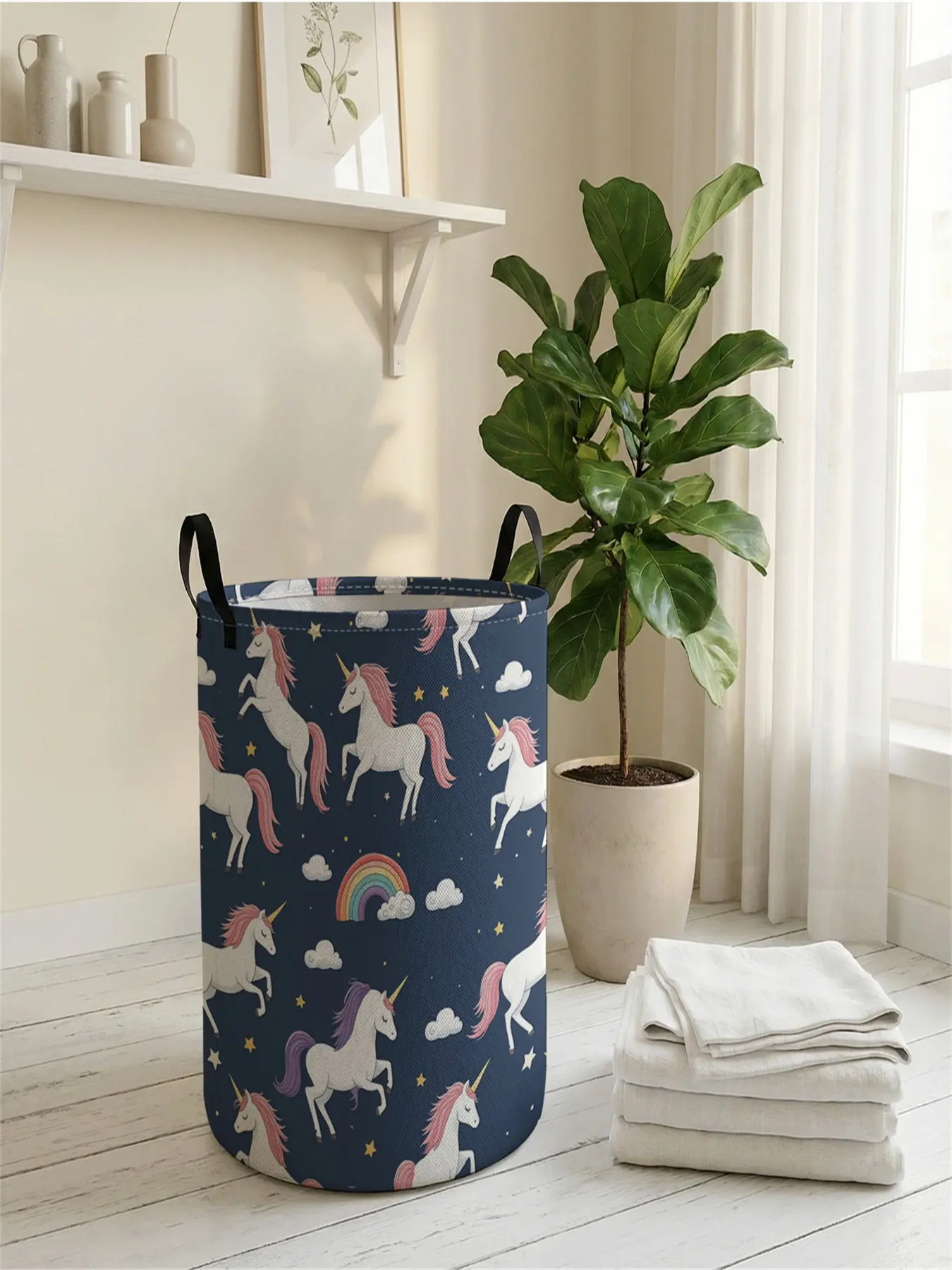 1 piece of unicorn dream pattern 2D printed open storage box, double handle reinforcement + foldable storage | dirty laundry storage/toy organization/home decoration all-in-one Laundry Basket, Laundry Bin