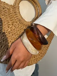 Women Resin Cuff Bracelet Set, Geometric Design Party Jewelry, Casual Daily Wear Accessory, Perfect Gift for Women & Friends, Stackable Bracelet