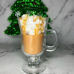 Salted caramel crème scented candle in reusable coffee mug