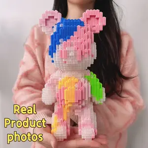 Heart Bear Building Block 3D Model Assembly Animal Character Decoration Halloween Indoor Decor, Birthday Christmas New Year Party Gift
