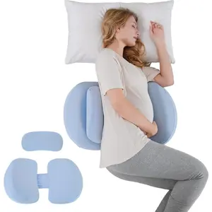 Pregnancy Pillows for Sleeping, Memory Foam Maternity Pillow with Cooling Pillowcase, Support for Back Belly HIPS, Portable& Adjustable Travel Wedge Pillow for Pregnant Women Blue