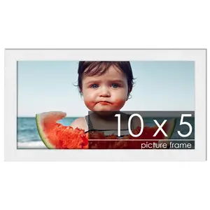 10x5 White Wood Picture Frame - UV Acrylic, Foam Board Backing, Hanging Hardware