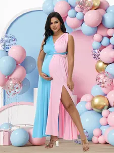 Maternity Baby Shower Dress Colorblock Multi-Way Long Dress For Gender Reveal, Party, Photoshoot Pregnancy Clothes Pregnancy Must Haves