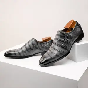 Men's Square Toe Monk Strap Oxfords, All-Season Solid Color Faux Leather Business Casual Low Top Slip-On Daily Dress Shoes