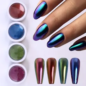 4 Color Chameleon Nail Art Iridescent Glitter Powder Set, Gradual Neon Super Bright Metallic Mirror Effect, Fine Glitter Decor DIY Salon Supplies