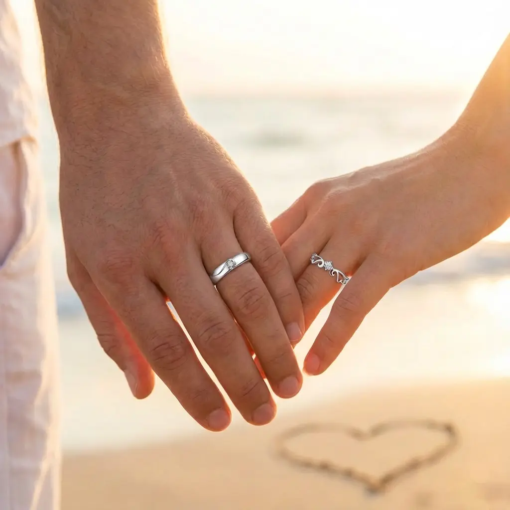 2Pcs Romantic Couple Wedding Ring For Women Men Shiny Zircon Love Heart Adjustable Finger Ring Engaged Promise Jewelry Gifts