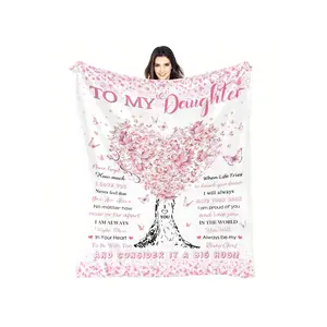 Daughter Throw Blanket - Soft Flannel Pink Tree Design With Heartfelt Message, Birthday, Graduation,, Wedding, Or Quinceanera - Warm & Cozy All-Season Blanket From Mom & Dad, Sentimental Item |   Illustrations |   Durable Flannel Fabric, Blanket