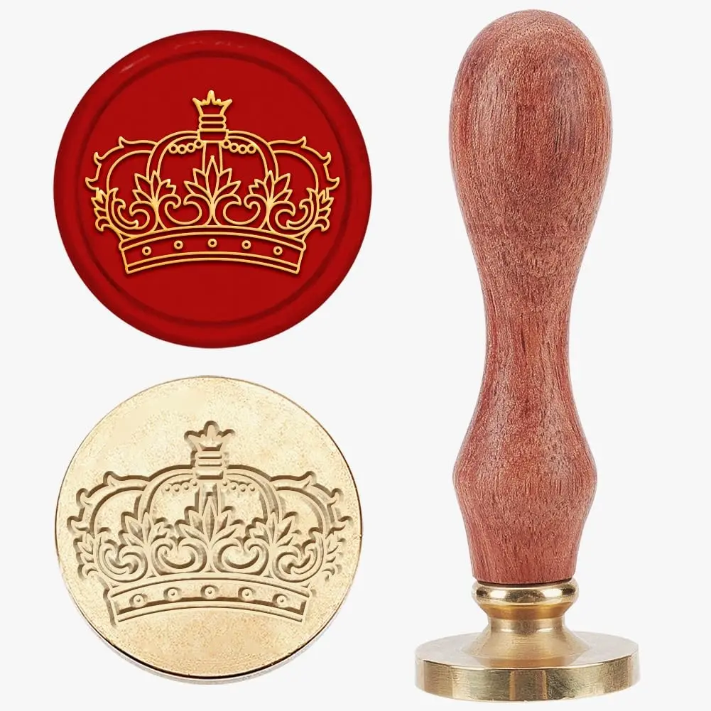King Crown Wax Seal Stamp 25mm Royal Crown Vintage Sealing Wax Stamps Removable Imperial Crown Brass Head Wooden Handle Great for Invitations Envelopes Gift Packing Decorating