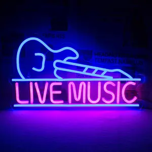 Guitar Live Neon Sign, USB Powered LED Glowing Wall Mounted Neon Light, Decorative Light for Wedding, Party, Birthday, Bar, Club, Cafe, Led Lights Music, Neon Lamps