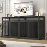 87In Farmhouse Dog Crate TV Stand, Wooden Dog Kennel Furniture with 2 Doors, Large Dog Crate Furniture for 2 Dogs, Solid Metal Tube & 4 Lockable Doors, Black/Grey/White/Rustic Brown