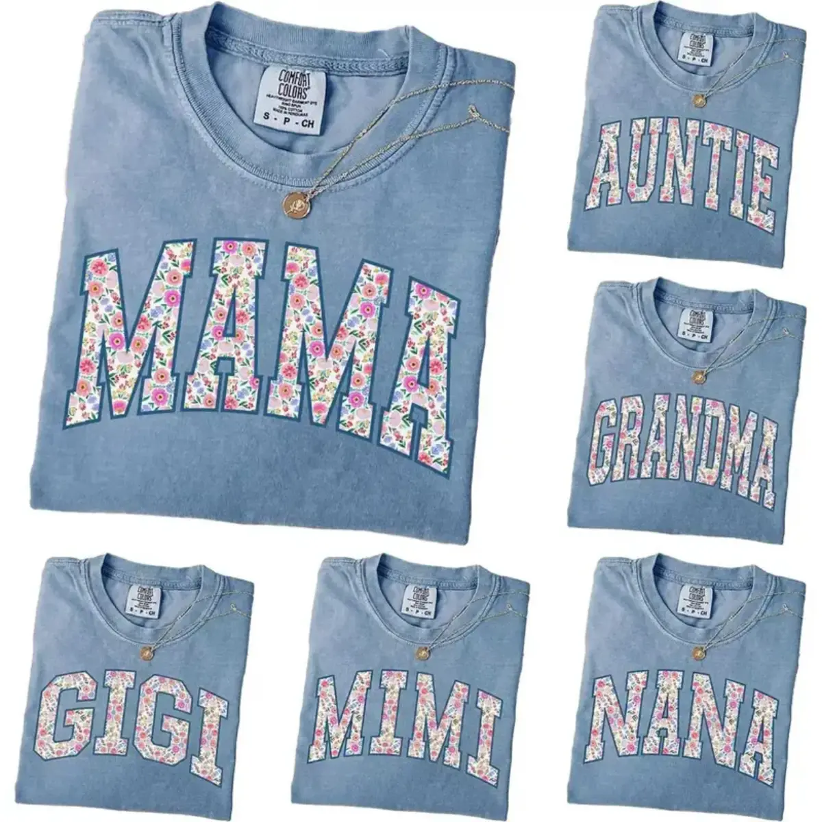 Comfort Colors Personalized Mama T-Shirt - Floral Varsity Letter Name Graphic With Mama Auntie Grandma Gigi Mimi Nana Options , Custom Family Title Tee For Women , Mother's Day Outfit , Birthday Gift For Mom Grandma Aunt And Loved Ones , Gift For Her Top