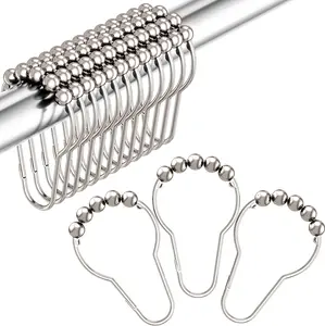 Set of 12 Shower Curtain Hooks, Decorative Rust Proof Stainless Steel Shower Curtain Hooks for Bathroom Shower Rods, Polished Nickel