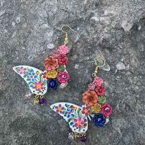 Handcrafted Butterfly Earrings with Colorful Floral Accents and Unique Wing Design