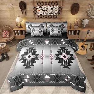 Feelyou 7-Piece Pink Western Decorative Bedding Set - Southwestern Aztec Sheet Set, Exotic Native American Comforter, Vintage Bohemian Geometric Bed-in-a-Bag