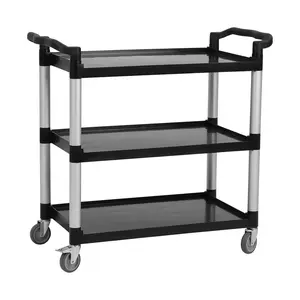 Utility Cart, 3-Tier Utility Plastic Cart with 360 LBS Load Capacity ＆ 360° Swivel Wheels for Home Office Warehouse Restaurant Kitchen, 17“ × 33” × 38“, Black