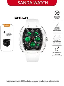 SANDA's new luxury design electronic watch, digital multifunctional fashion men's watch, youth silicone waterproof alarm clock, business leisure dual screen men's watch, Water Resistant Wristwatch, Digital Watches