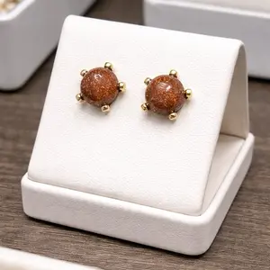 Gold Aventurine Stud Earrings – Elegant Sparkle Energy Jewelry