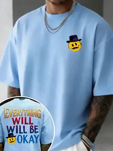 Everything Will Be Okay Pumpkin Head Healing Print T-Shirt, American Humor Style, Short Sleeve, Loose-Fitting, Minimalist Design