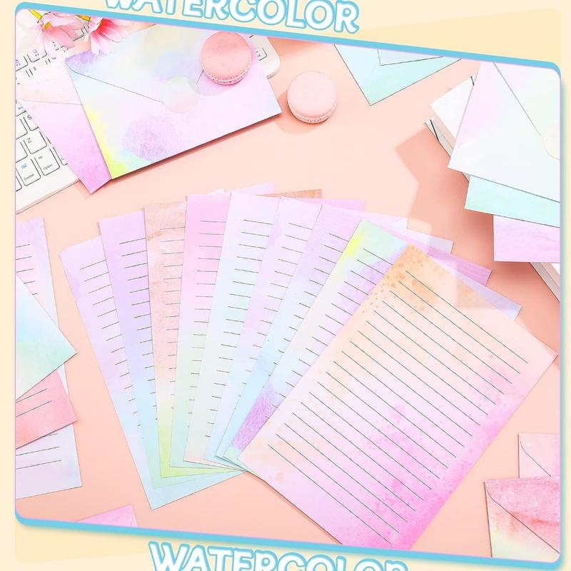 160 Packs Stationery Paper Set (50 Double Sided Stationery Writing Papers 50 Matching Envelopes) 60 Round Dot Sticker, 10 Design(Watercolor,5.5 x 8.25 Inch)
