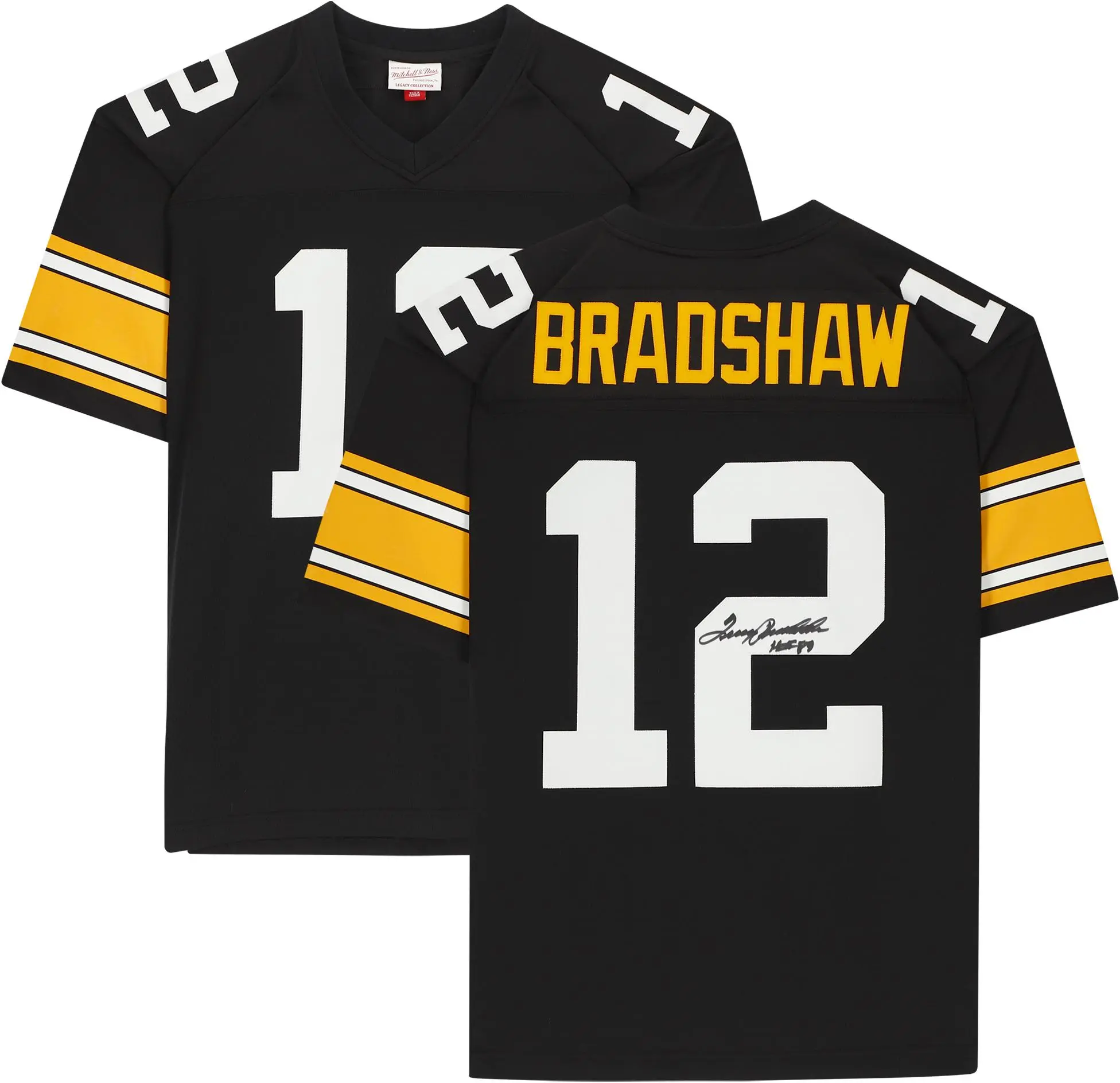 Terry Bradshaw Pittsburgh Steelers Autographed Mitchell & Ness Throwback Black Replica Jersey with "HOF 89" Inscription - Fanatics Authentic Certified