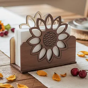 Sunflower Napkin Holder, Wooden Vertical Napkin Stand for Table, Rustic Farmhouse Paper Napkin Dispenser, Decorative Tissue Holder for Kitchen, Dining, Restaurant, Home, Party, Housewarming Gift