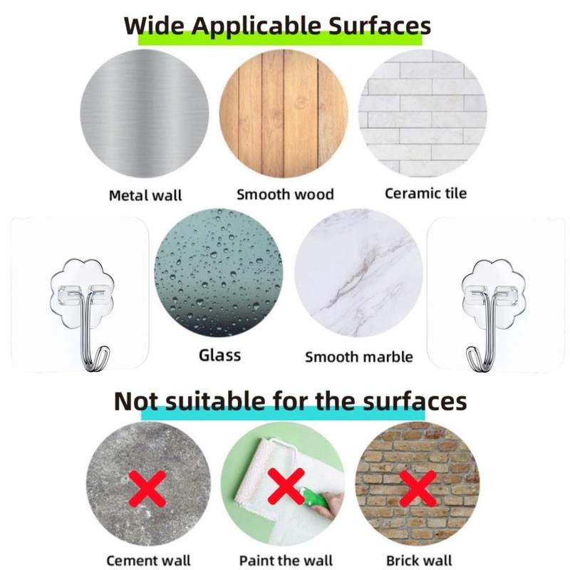 Hooks for Hanging Adhesive Wall Hook Heavy Duty Self Adhesive Utility Sticky Hooks for Keys Coat Towel Garage Bathroom Shower Outdoor Kitchen Door Waterproof Transparent 9 Pack