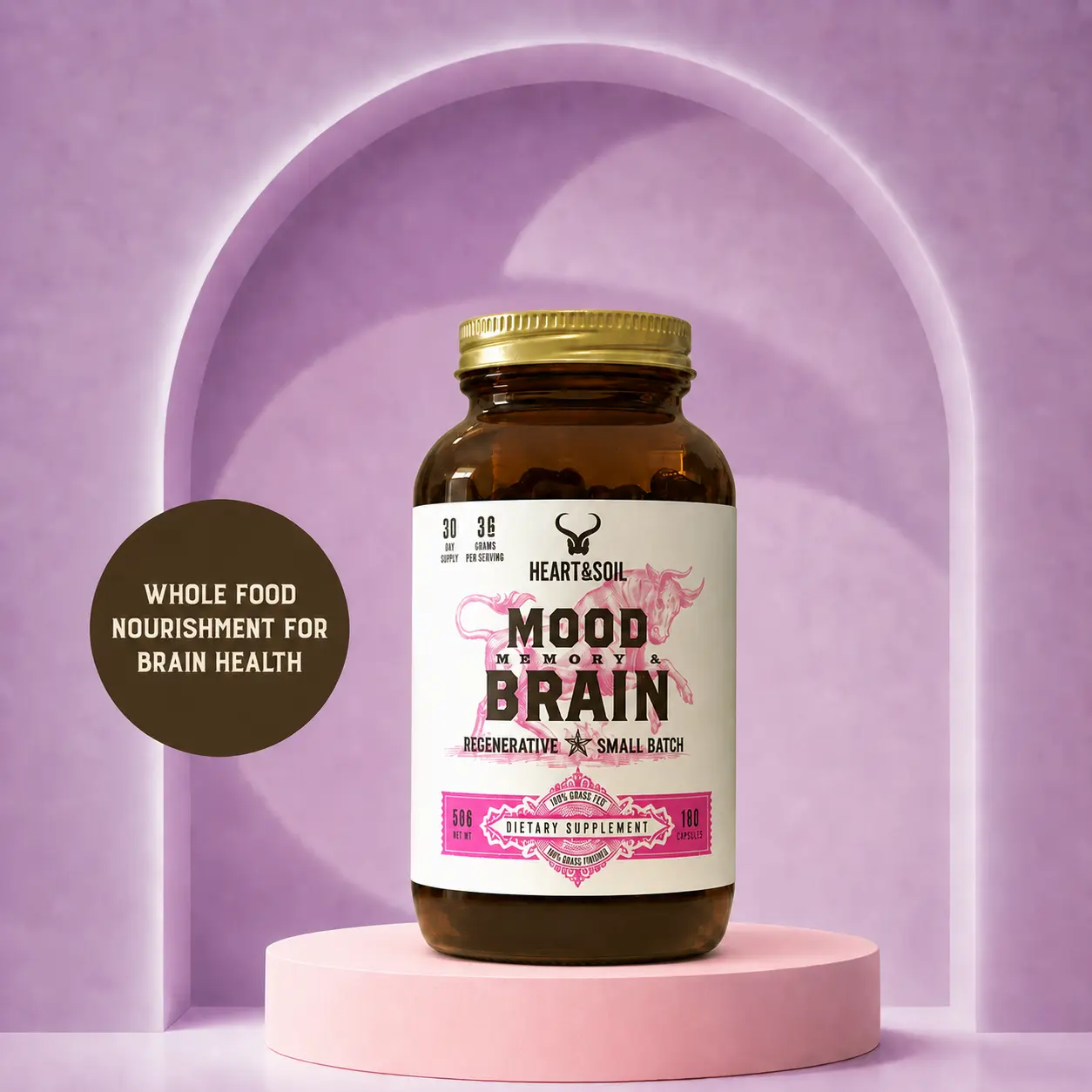 Heart & Soil Mood, Memory & Brain | Whole Food Cognitive Wellness Supplement with Grass-Fed Beef Organs