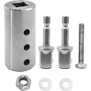 Stainless Steel Trailer Jack Electric Drill Adapter, 1/2 Inch Socket Bit for 1 Inch Drive Shaft, Adjustable Three-Hole Position, Heavy Duty