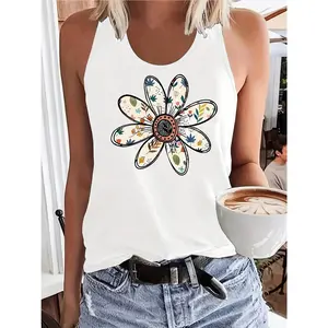 Women's Floral Graphic Print Tank Top - Sleeveless Casual Summer & Spring Top with Round Neck, Lightweight Machine-Washable Fabric, Vibrant Colorful Design for Casual Attire, Ladies Tank Tops, Leisure Clothing, Decorative Pattern, Durable Comfort