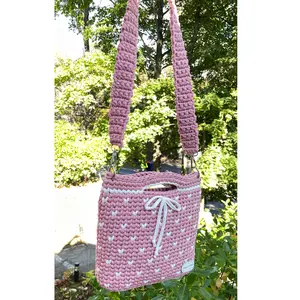 Pink Hand Woven Bag/Recycled Yarn Handmade Bag/Women's Gift Idea /Handmade Crochet Knitted Bag with Lining