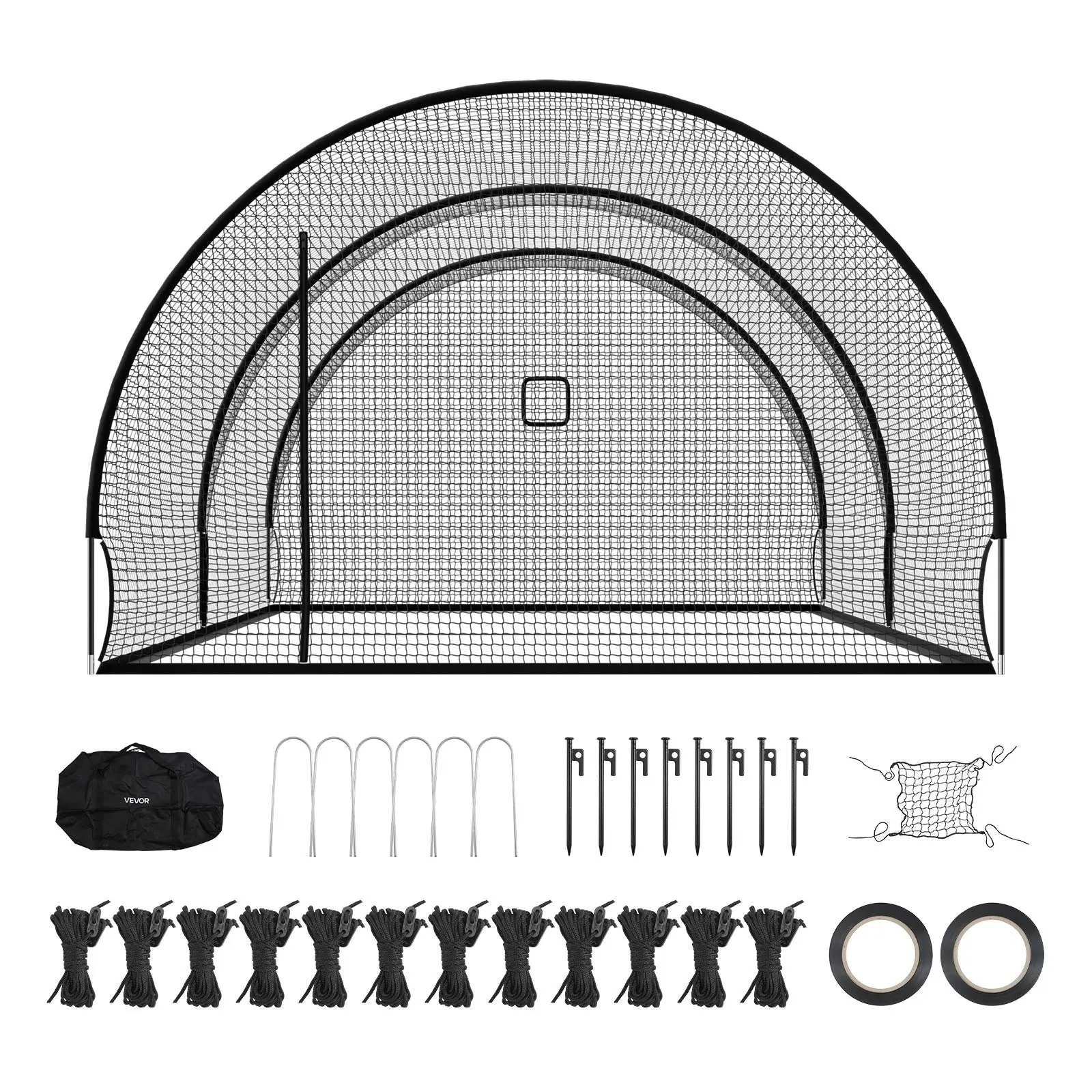 【DealsForYouDays】VEVOR Baseball Batting Cage, 22.2 x 12.1 x 7.9 FT Freestanding Portable Batting Cage, Hitting Cages with 4-Ply Knotless Polyester & Pitching Machine Opening, Battings Cages Netting for Indoor Outdoor Training Equipment