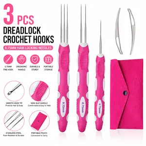 3 Pcs Dreadlock Crochet Hooks with Ergonomic Handle – 0.75mm Braid Hair Locking Needles for Dreadlocks Maintenance & Crochet Braids